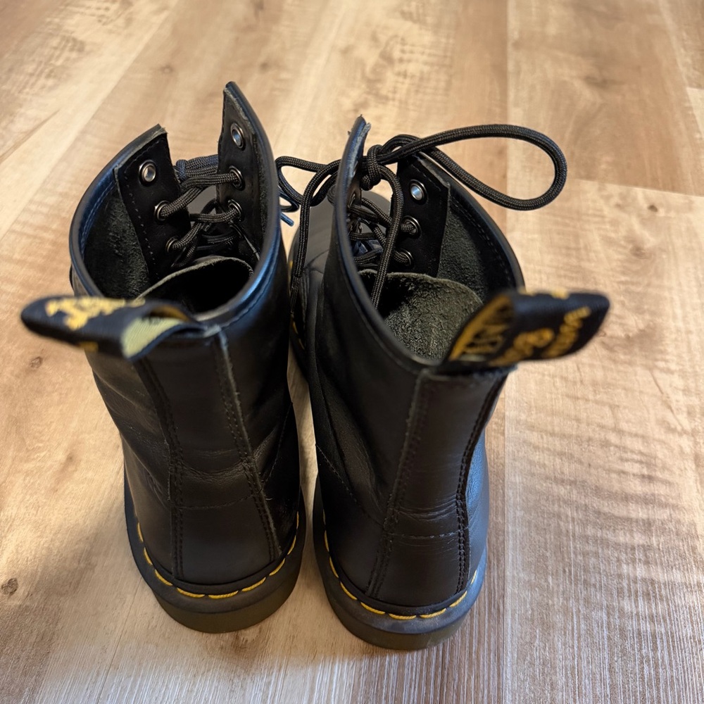 Dr. Martens Black Leather Lace-Up Boots with Yellow Stitching - Picture 3 of 9